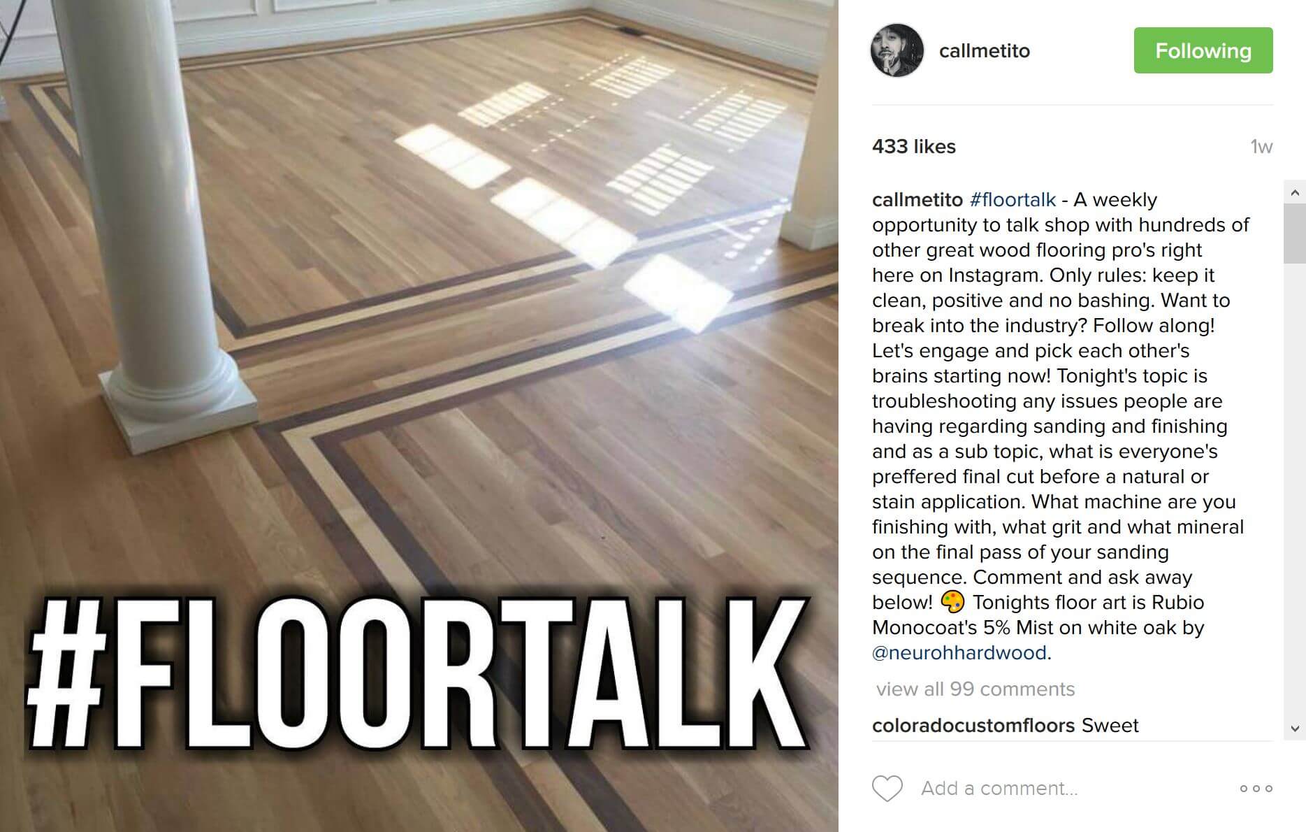 Jorge "Tito" Boror started a wood flooring shop-talk community on Instagram called #floortalk